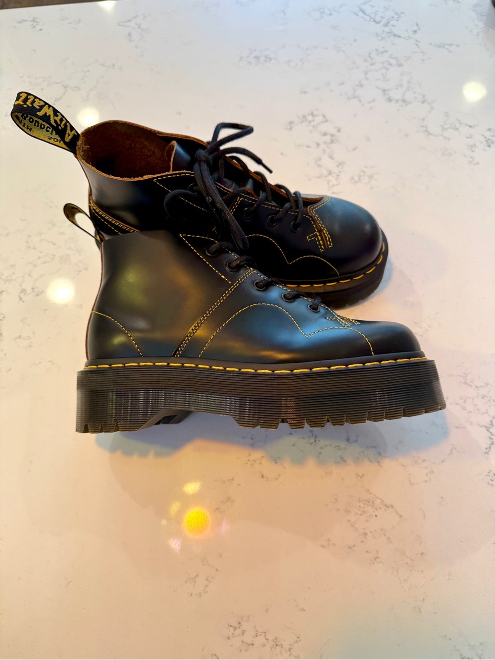 dr. doc martens church platform monkey boots women’s 8 black quad - Picture 3 of 10